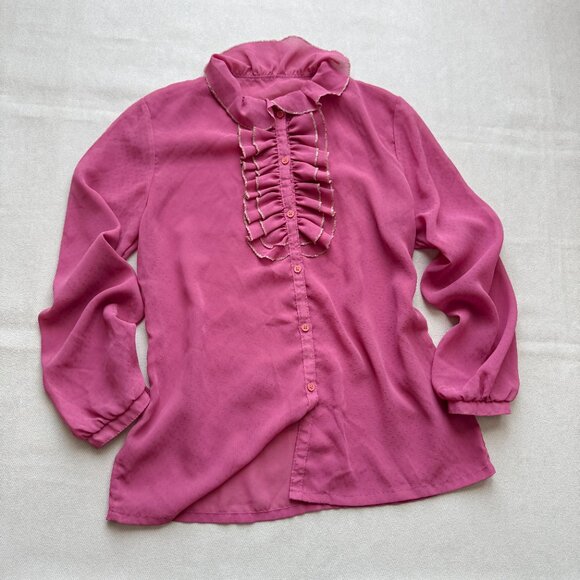 Pink Ruffle Blouse Vintage Sheer Top - Picture 11 of 16